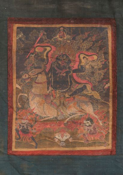 null Thangka on cotton with black background decorated with Yamantaka represented...