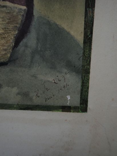 null Vieille femme au panier. Aquarelle sur papier, signée T. Ve. REGE et datée 1891...