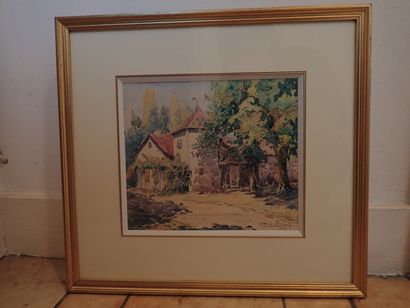 null Set of framed pieces including: 

- A watercolor on framed paper, signed Louis...