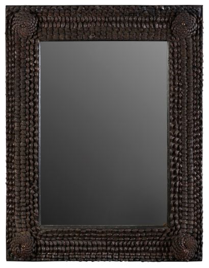 null Rectangular mirror, the frame decorated with pine needles. Dimensions: 82x63,5...