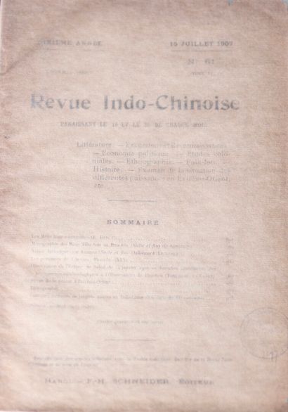 1907 
La Revue Indo-Chinoise. 
Un lot de 13 numéros suivis du 30 juin au 30 décembre...