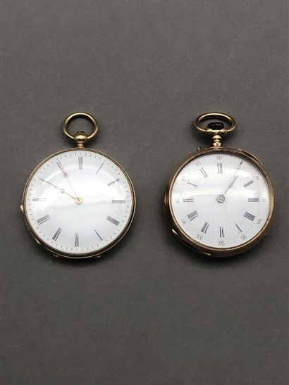 null Ensemble de deux montres de poche en or jaune 750°/°° (18K), comprenant : 

-...