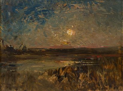 null François Auguste RAVIER (1914-1895). 

Soleil couchant sur les marais près de...