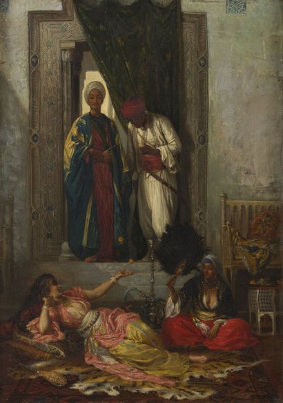 null 
Orientalist school 19th century. 

Women in the harem.

Oil on canvas framed,...