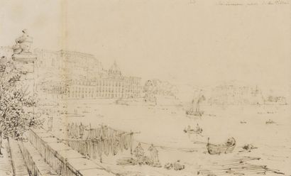 null Italian school around 1800. 

Bay of Naples. The Pausilippe. 

Pen on paper...