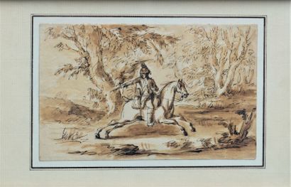 null French school end of XVIIIth century. 

Rider in a landscape. 

Pen and brown...
