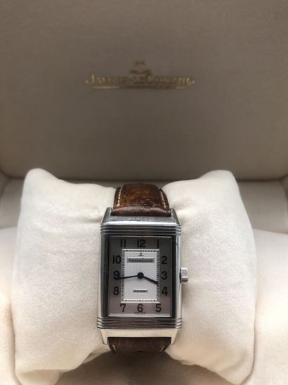 null Jaeger Lecoultre. Men's wristwatch, "Reverso" model, steel dial (small scratches),...