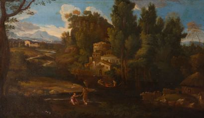 null ROMANIC SCHOOL around 1700, follower of Grimaldi.

Lake landscape with the good...