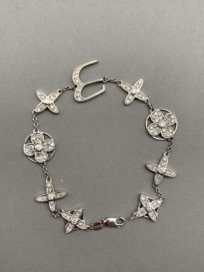null Bracelet souple en or gris 750°/°° (18K) serti de diamants à motifs ronds, motifs...