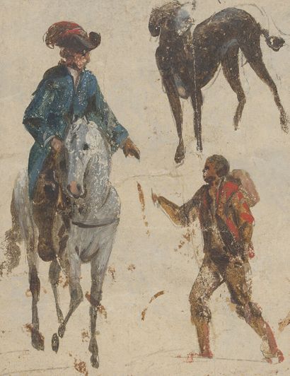 null School of the 19th century. 

Study of a rider and a foot soldier. 

Gouache...
