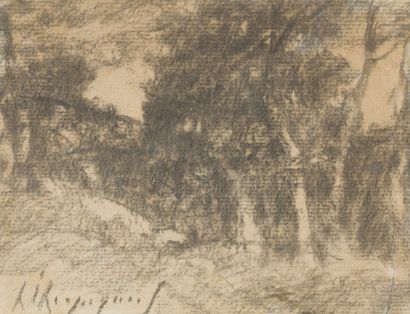 null Henri HARPIGNIES (1819-1916). 

Two framed drawings: 

- Curtain of trees. 

Pencil...