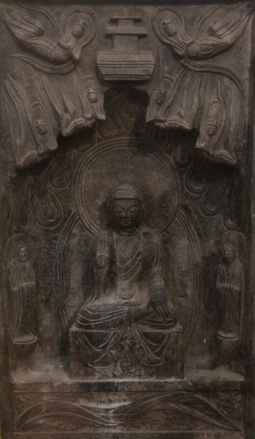 Grande plaque en pierre du sujet bouddha...