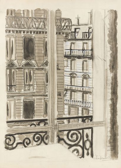 null Pierre CHARBONNIER (1897-1978)

Immeubles haussmanniens vus depuis une fenêtre

Plume,...