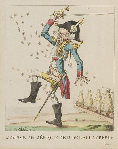 null École française, vers 1815 et 1830.

Suite de 5 gravures satyriques en couleur...