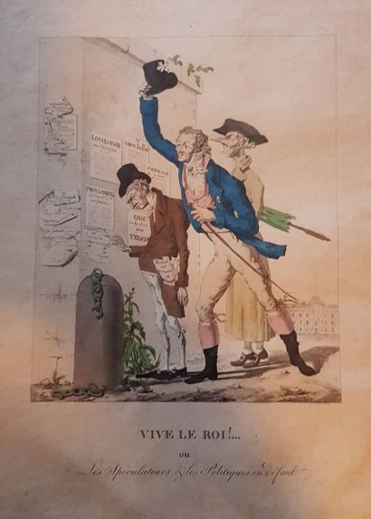 null École française, vers 1815 et 1830.

Suite de 6 gravures satyriques en couleur...