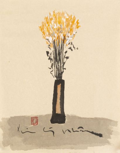 null LUU CONG NHAN (1931-2007). 

Bouquet aux fleurs oranges. 

Encre de Chine sur...