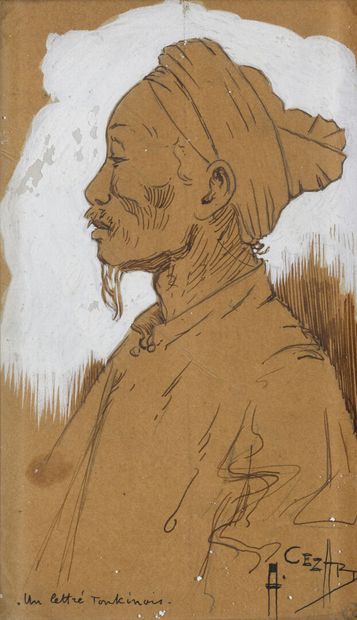 null Albert CEZARD (1869-1916). 

Un lettré tonkinois. 

Dessin à la plume et gouache...