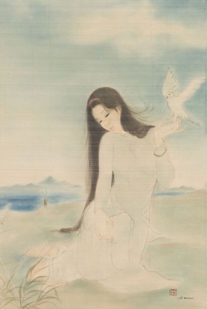 null LÊ PHAN (XXe siècle)

Actif vers 1970-1980.

Jeune femme à la colombe. 

Peinture...