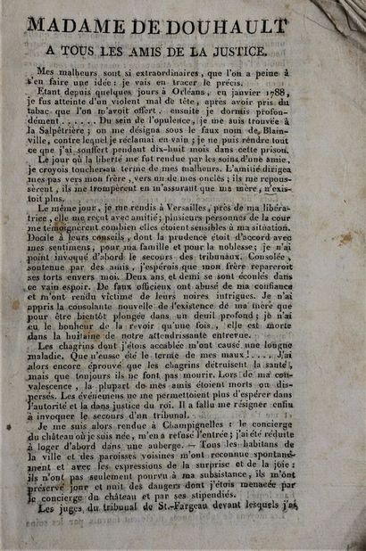 null [DOUHAULT (Mme de)]. Mémoires et pièces justificatives pour Madame Adélaïde-Marie...