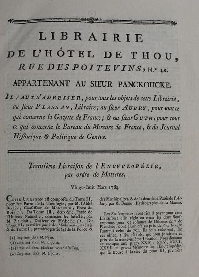 null [PANCKOUCKE (Charles-Joseph)]. Encyclopédie méthodique. Paris, Panckoucke et...
