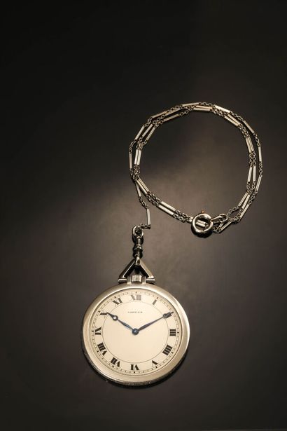 null 
CARTIER




Pocket watch in 950 °/°° platinum, round case set with 8/8 round...