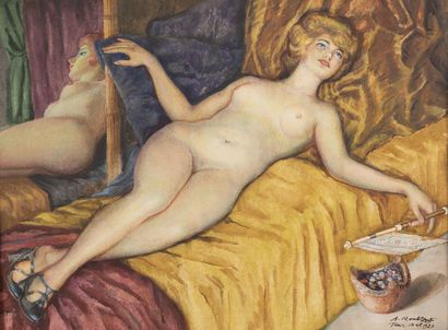 null Alexandre ROUBTZOFF (1884-1949)

Nu allongé au miroir

Crayon, encre et aquarelle...