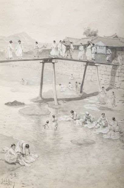 null Joseph DE LA NÉZIÈRE (1873-1944)

Korea, the washerwomen under the bridge

Ink,...