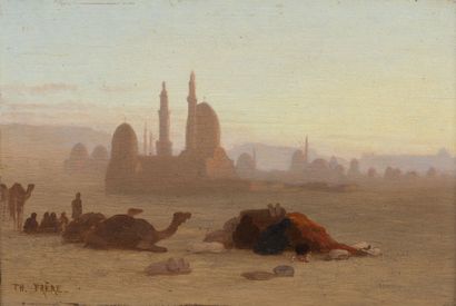 null Theodore FRERE (1814-1888). 

The mosque of the caliph in Cairo. 

Oil on panel...