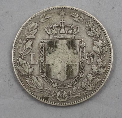 null Pièce de 5 Lire en argent. Type Umberto Ier, roi d'Italie, d'après Giuseppe...