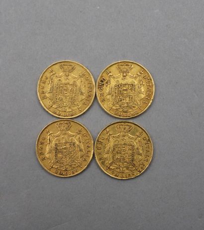 null Lot de 4 pièces de 40 Lire en or. Type Napoléon Ier, empereur et roi d'Italie,...