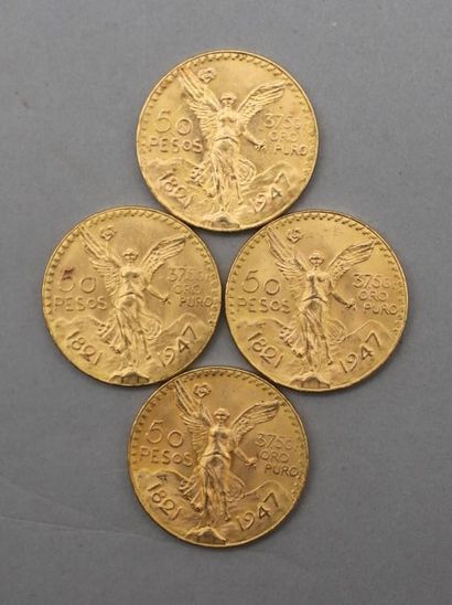 null Lot de 4 pièces de 50 Pesos en or. Type Centenaire 1821-1947.

Poids : 166,6...