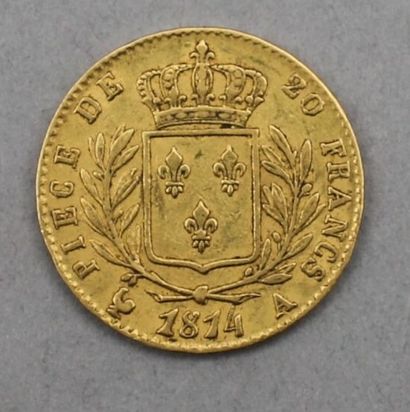 null Pièce de 20 Francs en or. Type Louis XVIII, en buste habillé, d'après Pierre-Joseph...