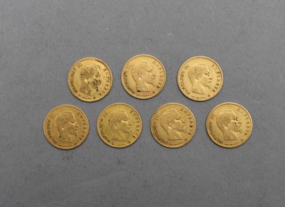 null Lot de 7 pièces de 10 Francs ou demi-napoléons en or. Type Napoléon III, tête...