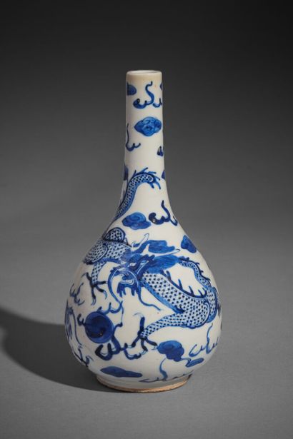 null Vase in the form of a blue and white porcelain aspersorium called "Hue blue"...