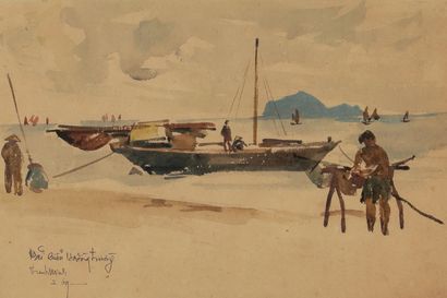 null Nguyen Thanh Minh (born in 1936) 

Return from fishing in Hoang Truong.

Watercolor...