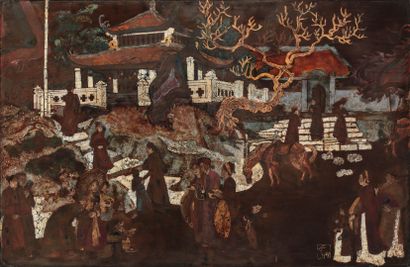 null KHANG (20th century) 

The ascent to the pagoda.

Polychrome lacquered wood...