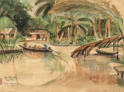 null TRAN HUANG SIN

Animated landscape of a boat on a river,

Watercolor on paper...