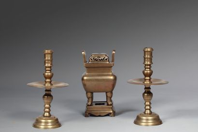 null 
Gilded bronze altarpiece including: 




- A pair of torches. Height: 55 cm.




-...