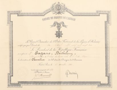 null 1904-1923

Set of 5 patents of decorations awarded to Mr. Barthélémy Gazano,...