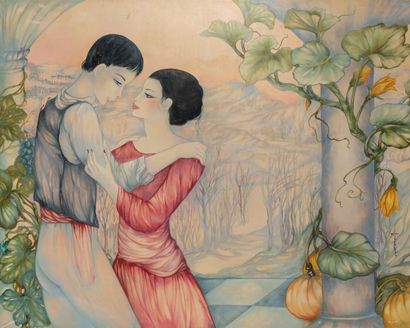 null MARA TRAN LONG.

Couple embraced. 

Oil on canvas framed, signed.

Dimensions:...