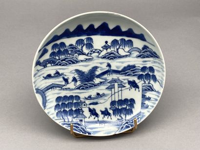 null Blue and white porcelain dish called "Hue blue" decorated with knights and boats....
