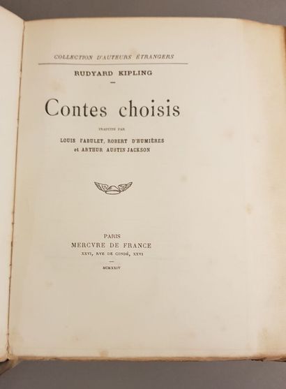 null KIPLING (Rudyard). Contes choisis, translated by Louis Fabulet, Robert d'Humières...