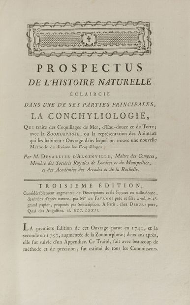 null DEZALLIER D'ARGENVILLE (Antoine Joseph). La Conchyliologie, ou histoire naturelle...