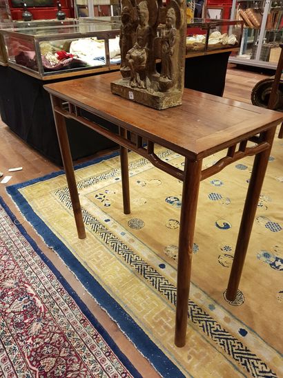 null 
Lot including :

- Pair of exotic wood consoles, the openwork entablature in...