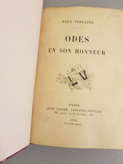 null VERLAINE (Paul). Odes in his honor. Paris, Léon Vanier, 1893. In-12 of (2) ff,...