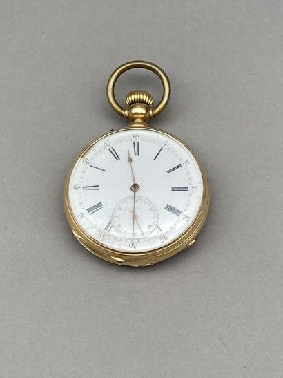 null Pocket watch in 18 K gold (750 °/°°). Enamel dial with white background indicating...