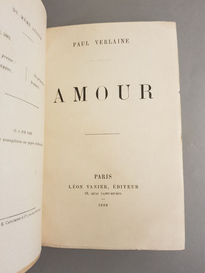 null VERLAINE (Paul). Amour. Paris, Léon Vanier, 1888. In-12 bradel half ivory vellum...