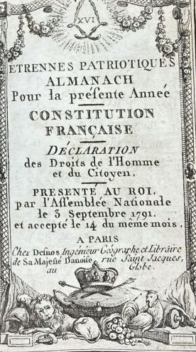 null [Constitution]. Etrennes patriotiques. Almanach pour la présente année. Constitution...
