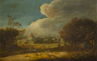 null Ecole flamande de la fin du XVIIIe siècle
- Fête villageoise dans un paysage...