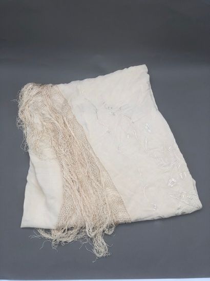 Large shawl with cream background embroidered...
